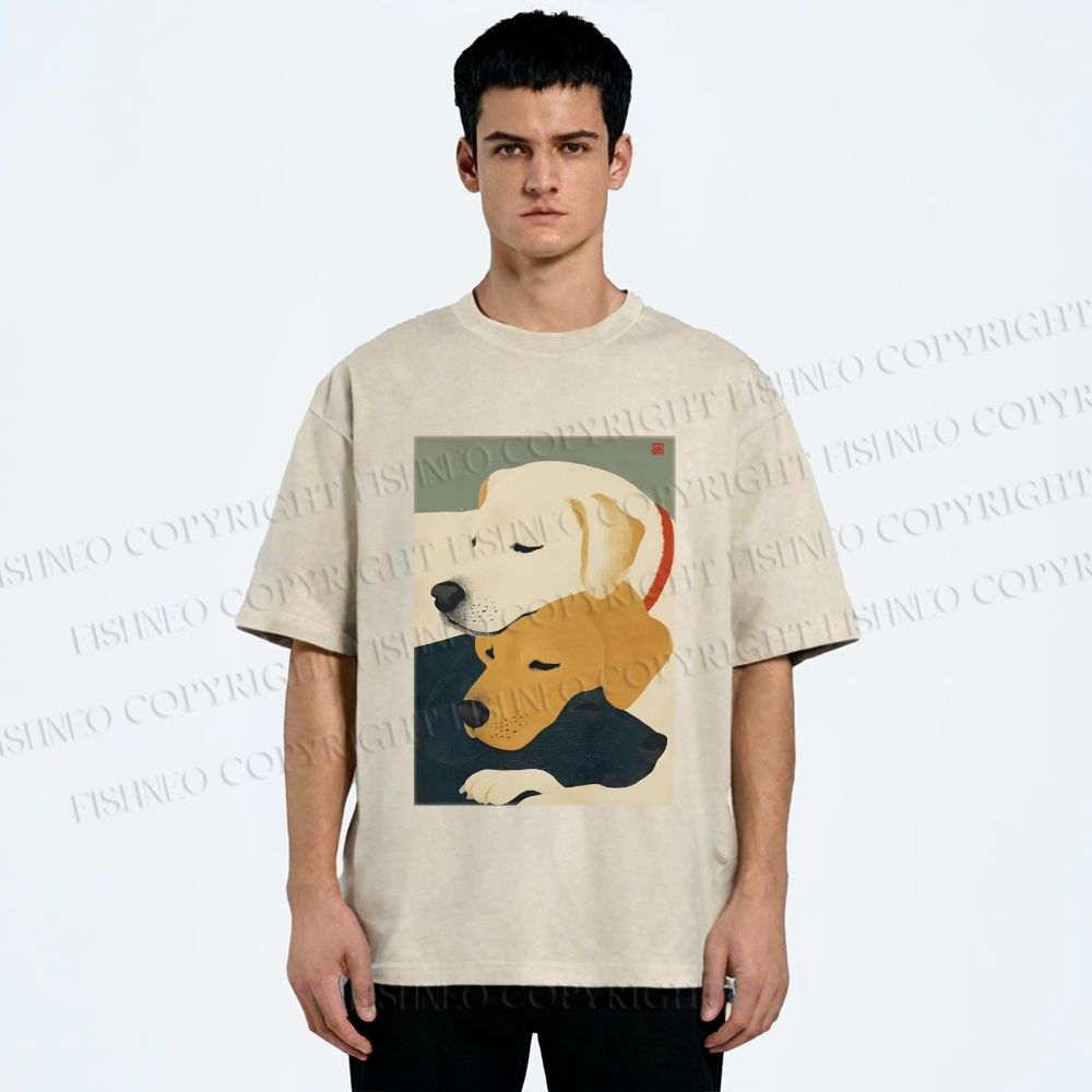 Unisex Dogs Printed Washed Tee