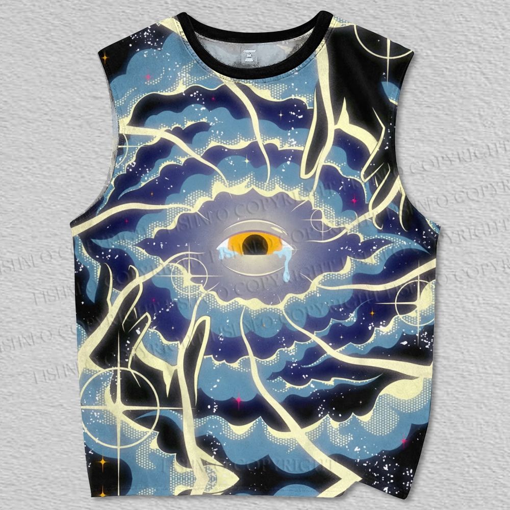 Unisex Tearing Eye Up On Sky Printed Tank Top