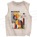 Unisex Bauhaus Cat Printed Washed Tank Top