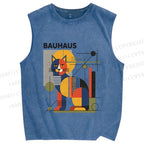 Unisex Bauhaus Cat Printed Washed Tank Top