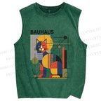Unisex Bauhaus Cat Printed Washed Tank Top