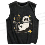 Unisex Astronaut Cat Printed Washed Tank Top