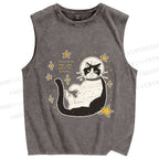 Unisex Astronaut Cat Printed Washed Tank Top
