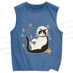 Unisex Astronaut Cat Printed Washed Tank Top