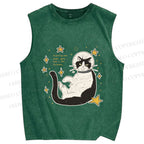 Unisex Astronaut Cat Printed Washed Tank Top