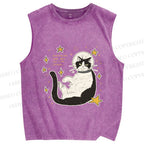 Unisex Astronaut Cat Printed Washed Tank Top