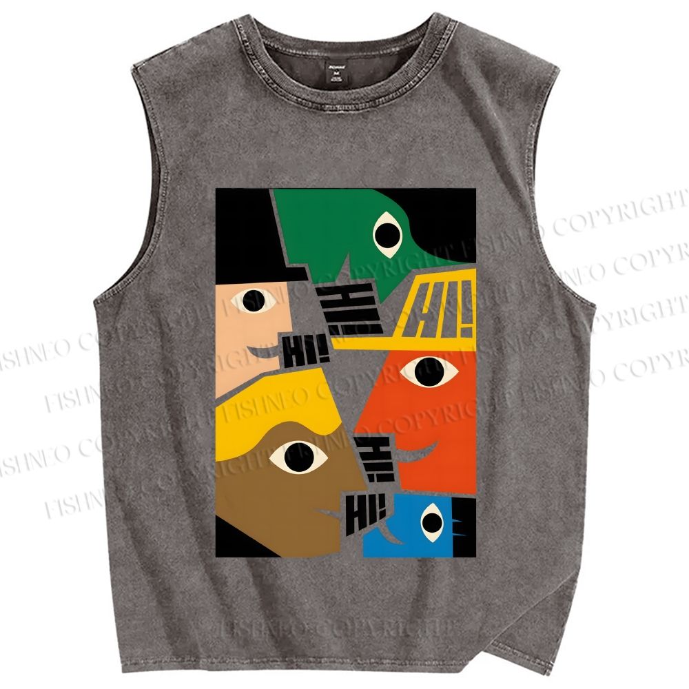 Unisex Everybody Say Hi Printed Washed Tank Top
