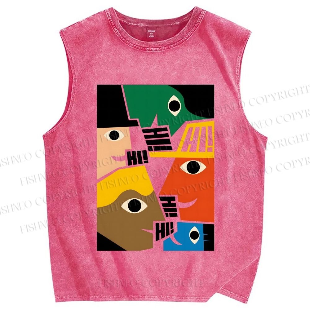 Unisex Everybody Say Hi Printed Washed Tank Top