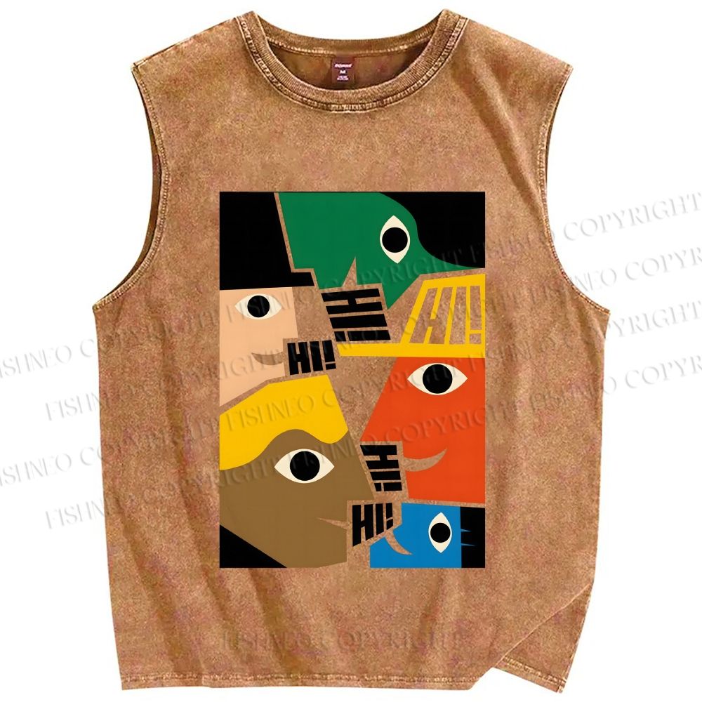 Unisex Everybody Say Hi Printed Washed Tank Top