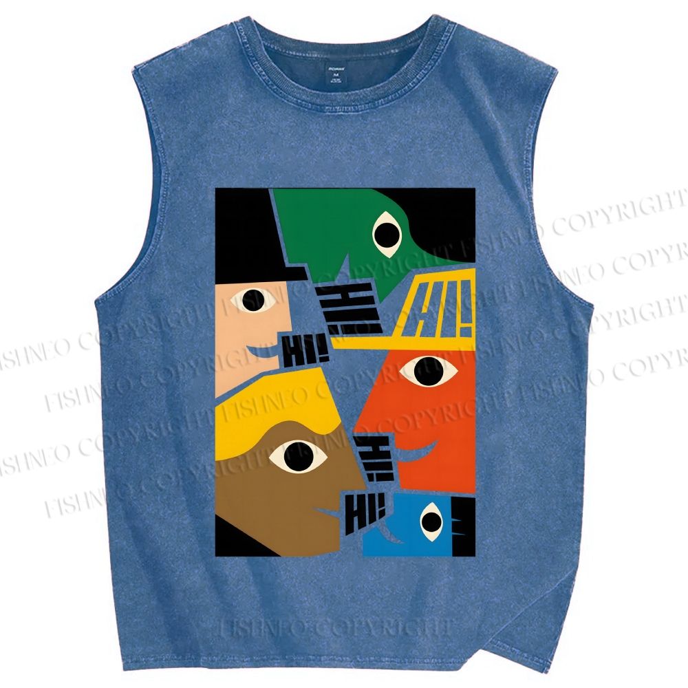 Unisex Everybody Say Hi Printed Washed Tank Top