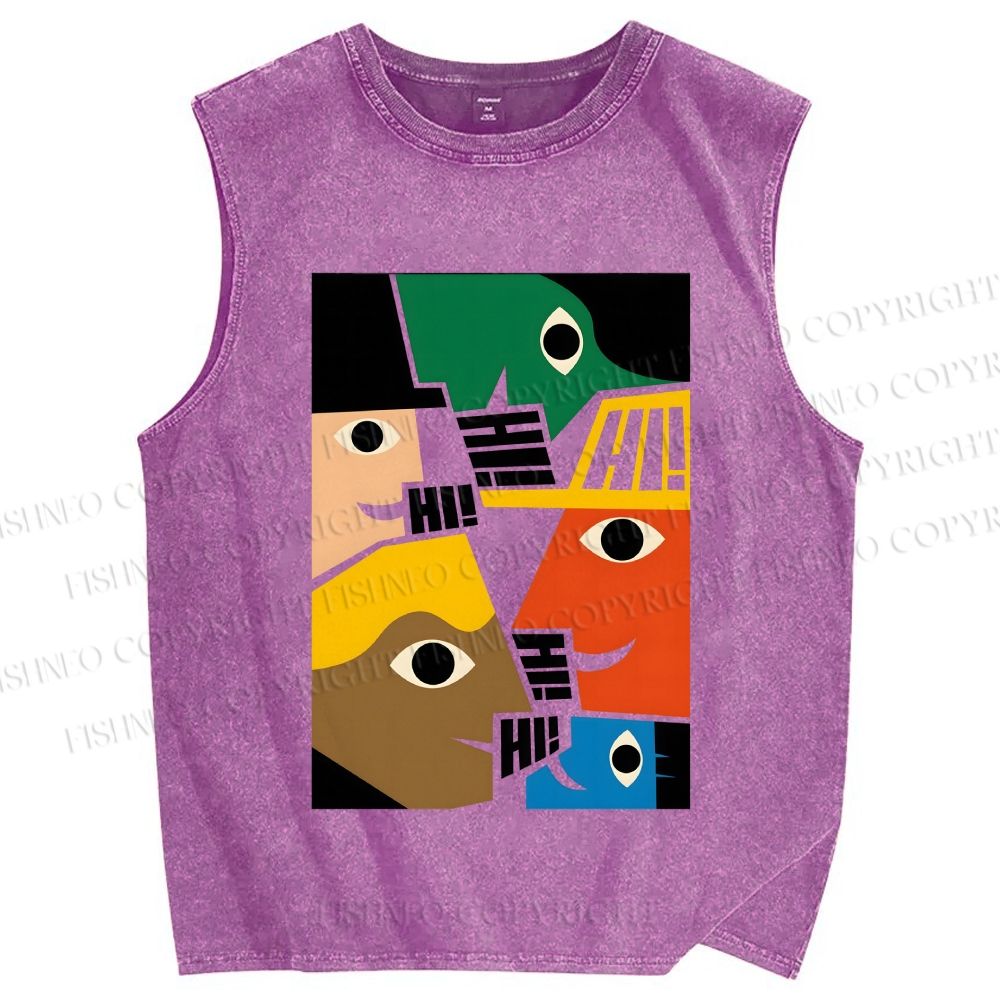 Unisex Everybody Say Hi Printed Washed Tank Top
