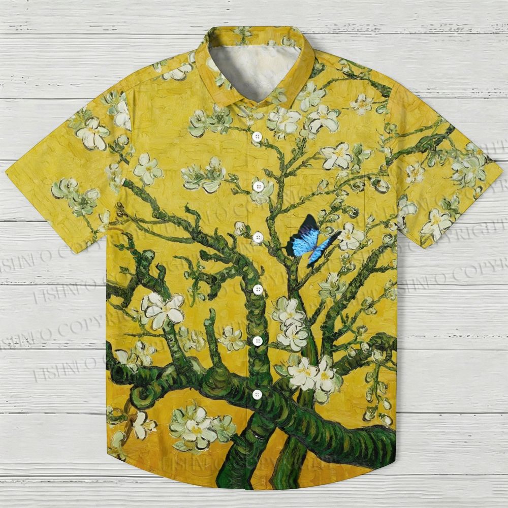 Golden Hour Van Gogh Almond Blossom Hawaiian Shirt
