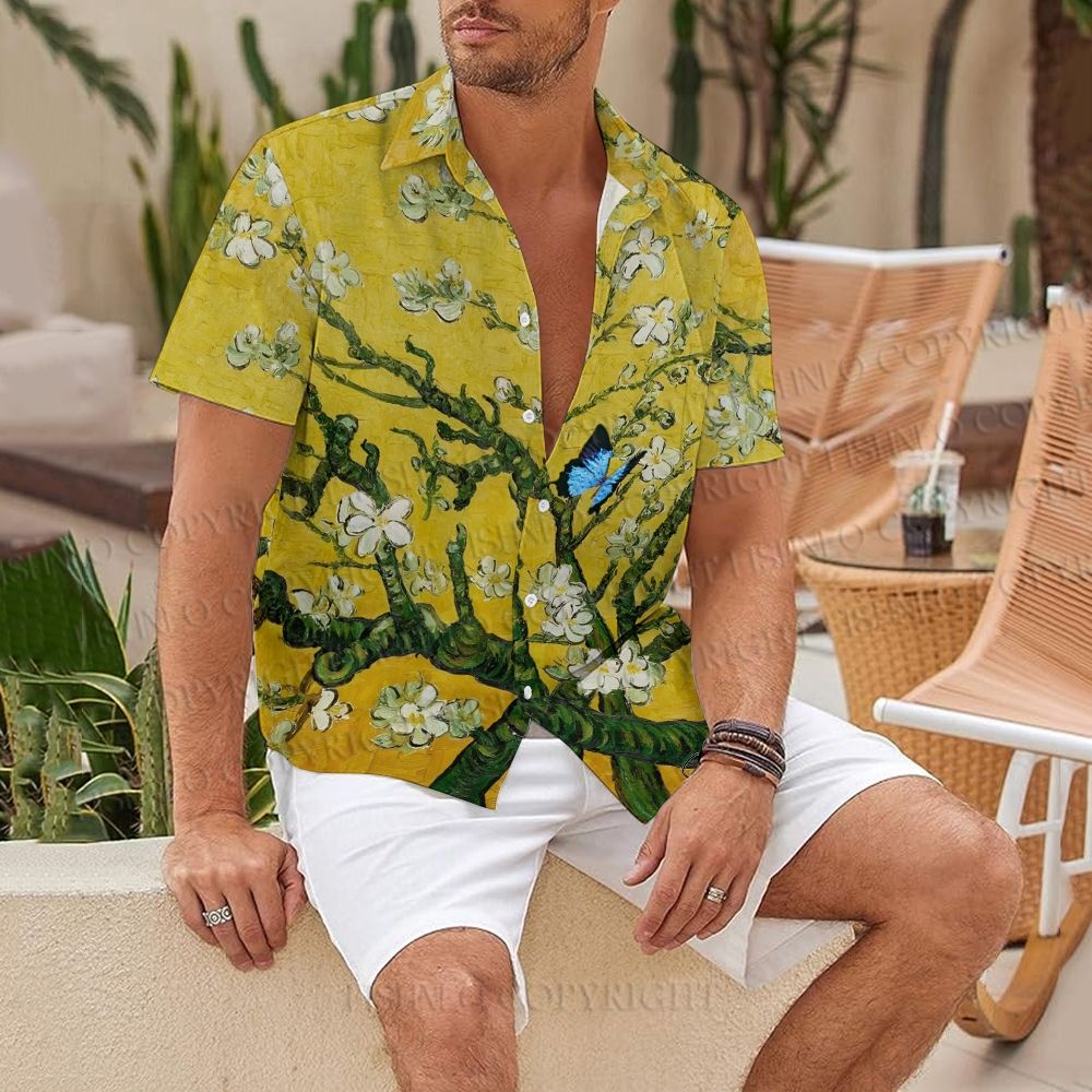 Golden Hour Van Gogh Almond Blossom Hawaiian Shirt