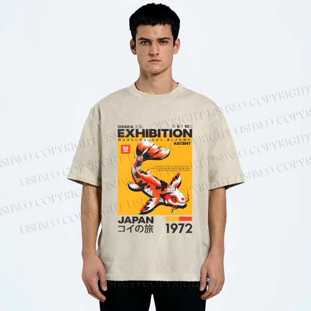 Unisex Koi Fish Osaka Exhibition Printed Washed Tee