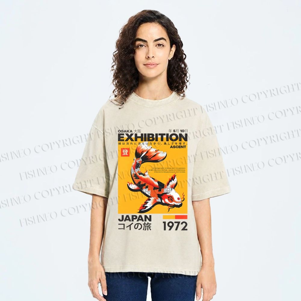Unisex Koi Fish Osaka Exhibition Printed Washed Tee