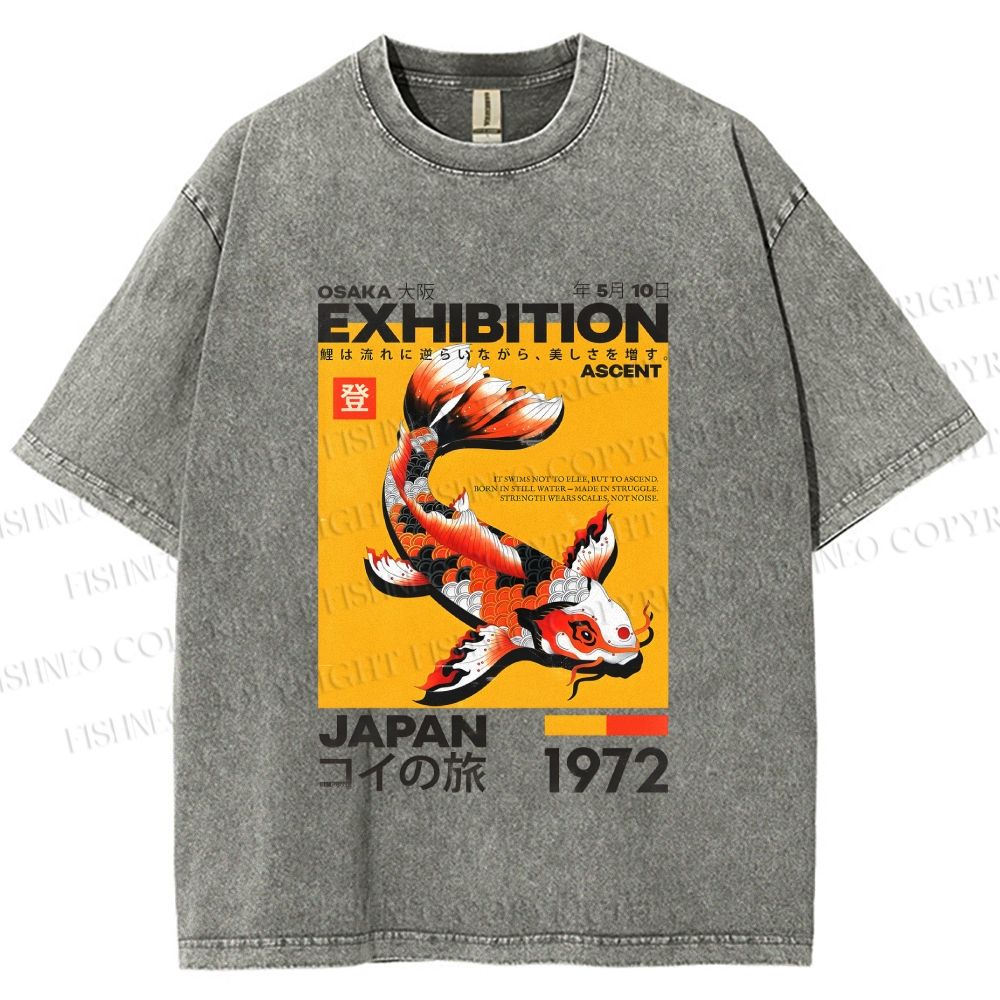 Unisex Koi Fish Osaka Exhibition Printed Washed Tee