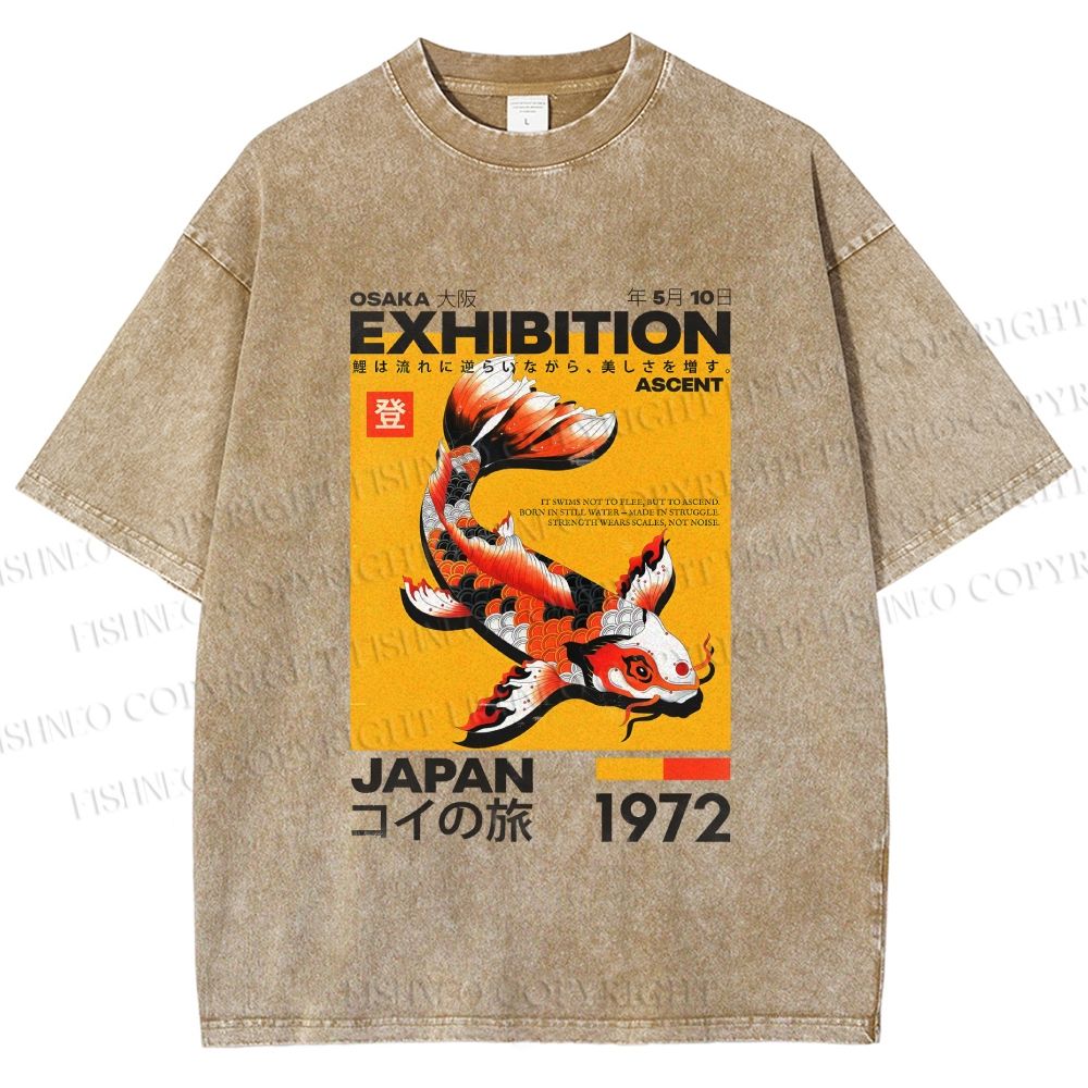 Unisex Koi Fish Osaka Exhibition Printed Washed Tee