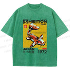 Unisex Koi Fish Osaka Exhibition Printed Washed Tee