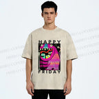 Unisex Happy Friday Silly Big Mouth Monster Printed Washed Tee