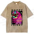 Unisex Happy Friday Silly Big Mouth Monster Printed Washed Tee