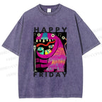 Unisex Happy Friday Silly Big Mouth Monster Printed Washed Tee