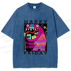 Unisex Happy Friday Silly Big Mouth Monster Printed Washed Tee