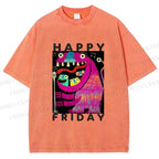 Unisex Happy Friday Silly Big Mouth Monster Printed Washed Tee