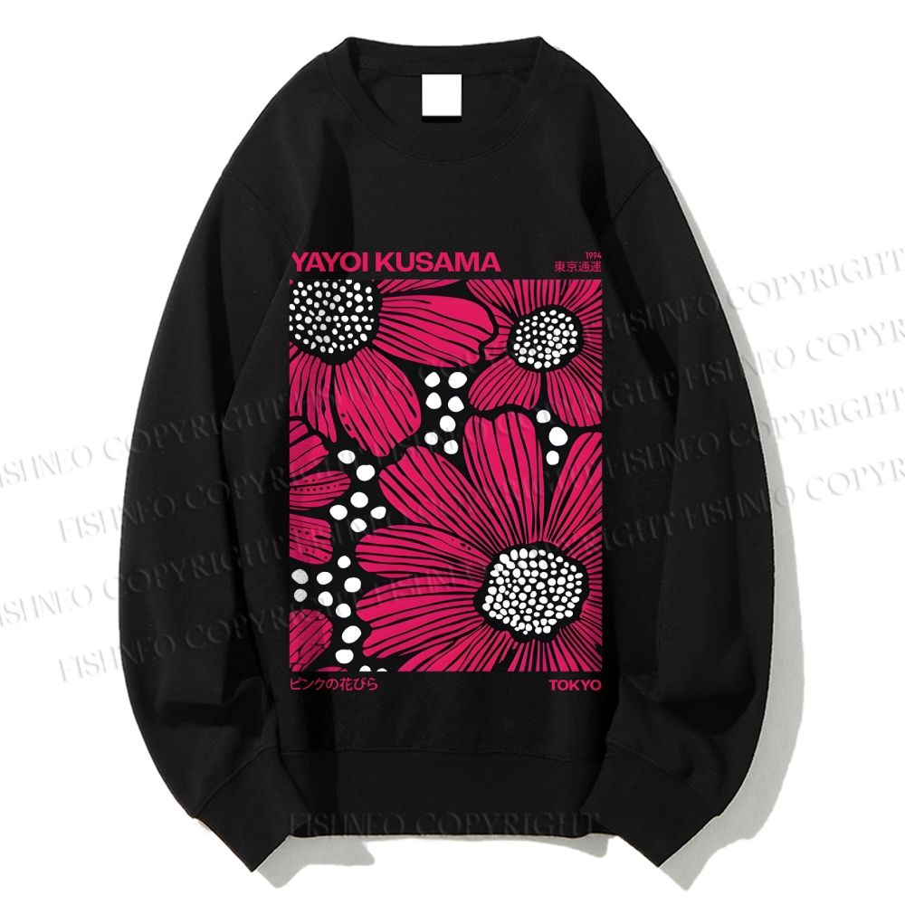 Unisex Yayoi Kusama Giant Pink Flowers Printed Sweatshirt