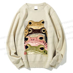 Unisex Whimsical Multi Colored Frog Art Printed Sweatshirt