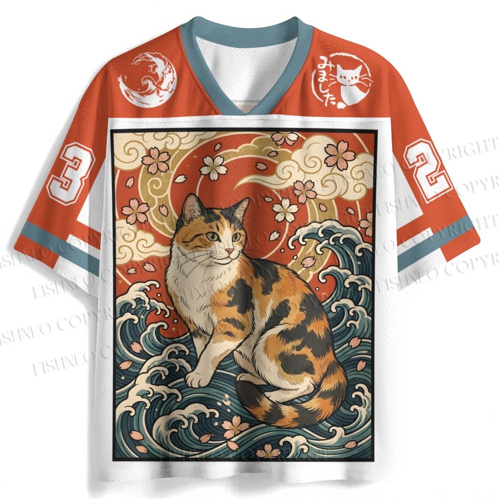 Cat in Wave Japanese Ukiyo-e Jersey Shirts