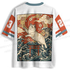 Cat in Wave Japanese Ukiyo-e Jersey Shirts