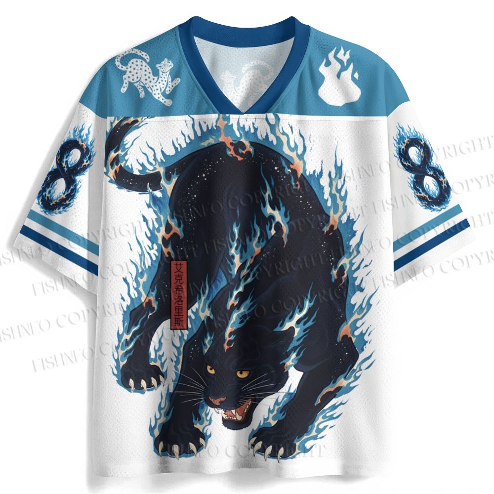 Japanese Black Panther in Blue Flame Jersey Shirts