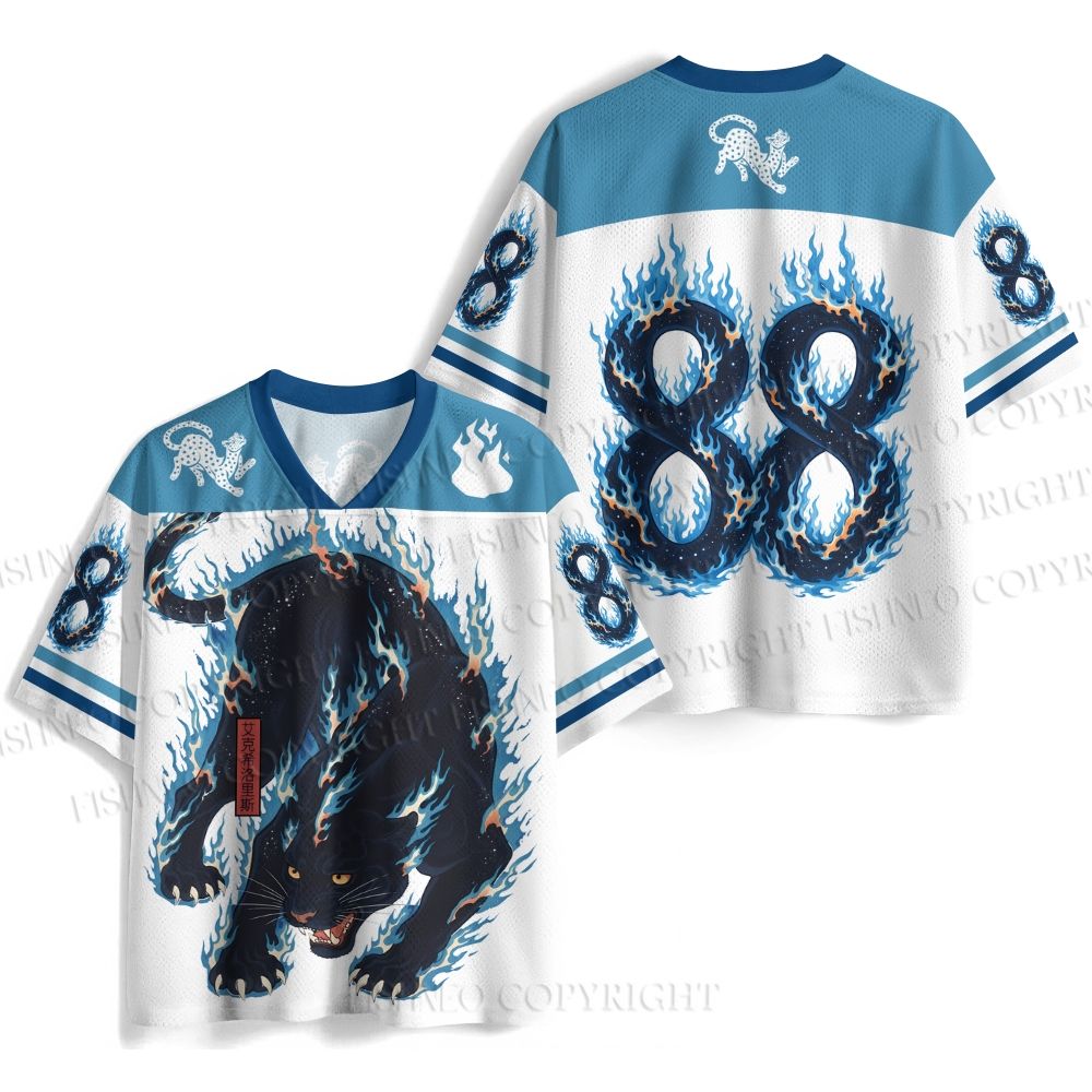 Japanese Black Panther in Blue Flame Jersey Shirts