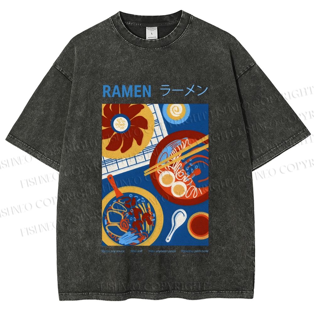 Unisex Ramen Printed Washed Tee