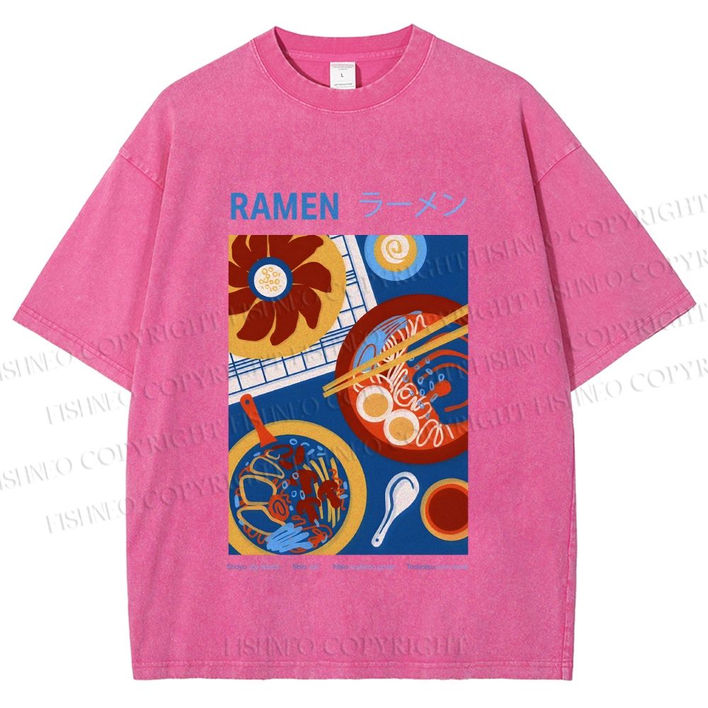 Unisex Ramen Printed Washed Tee