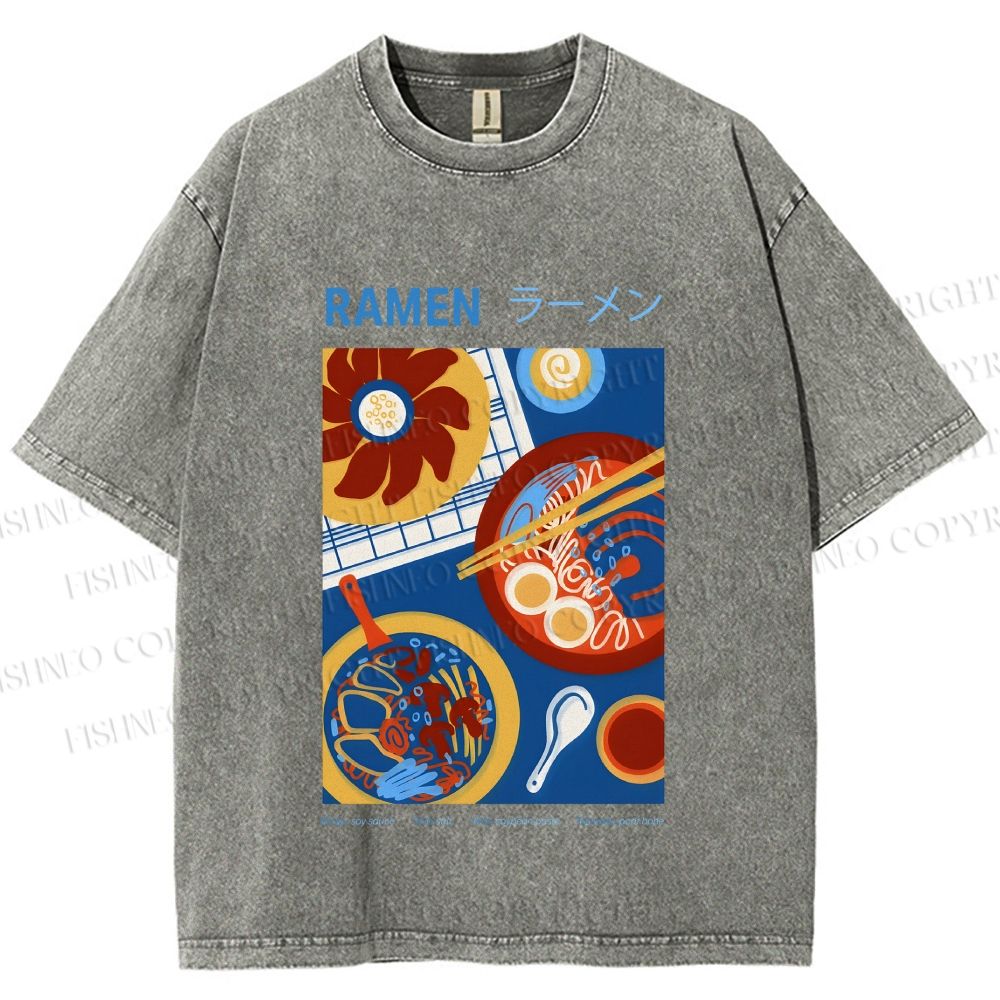 Unisex Ramen Printed Washed Tee