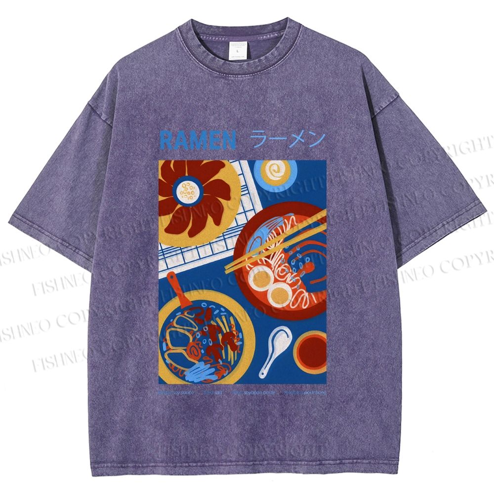 Unisex Ramen Printed Washed Tee