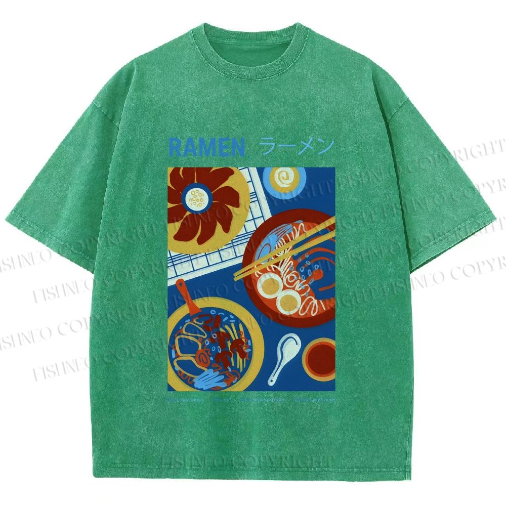Unisex Ramen Printed Washed Tee