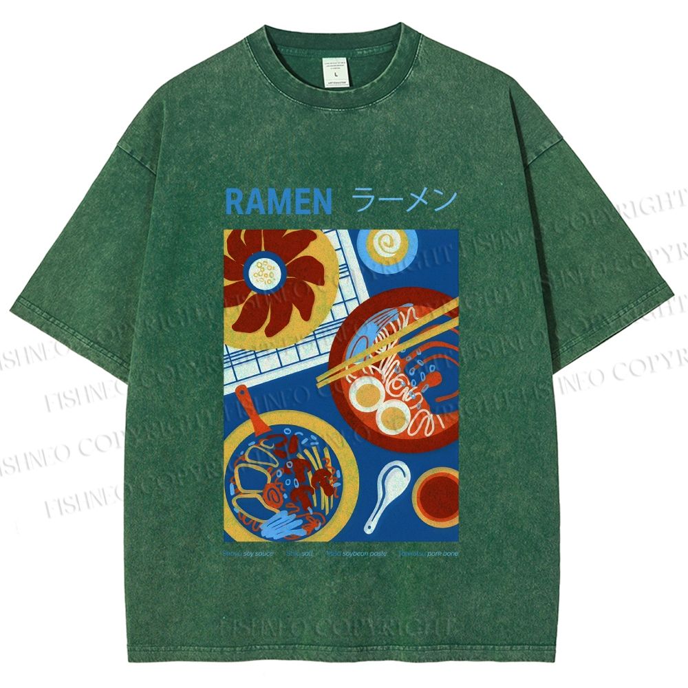 Unisex Ramen Printed Washed Tee