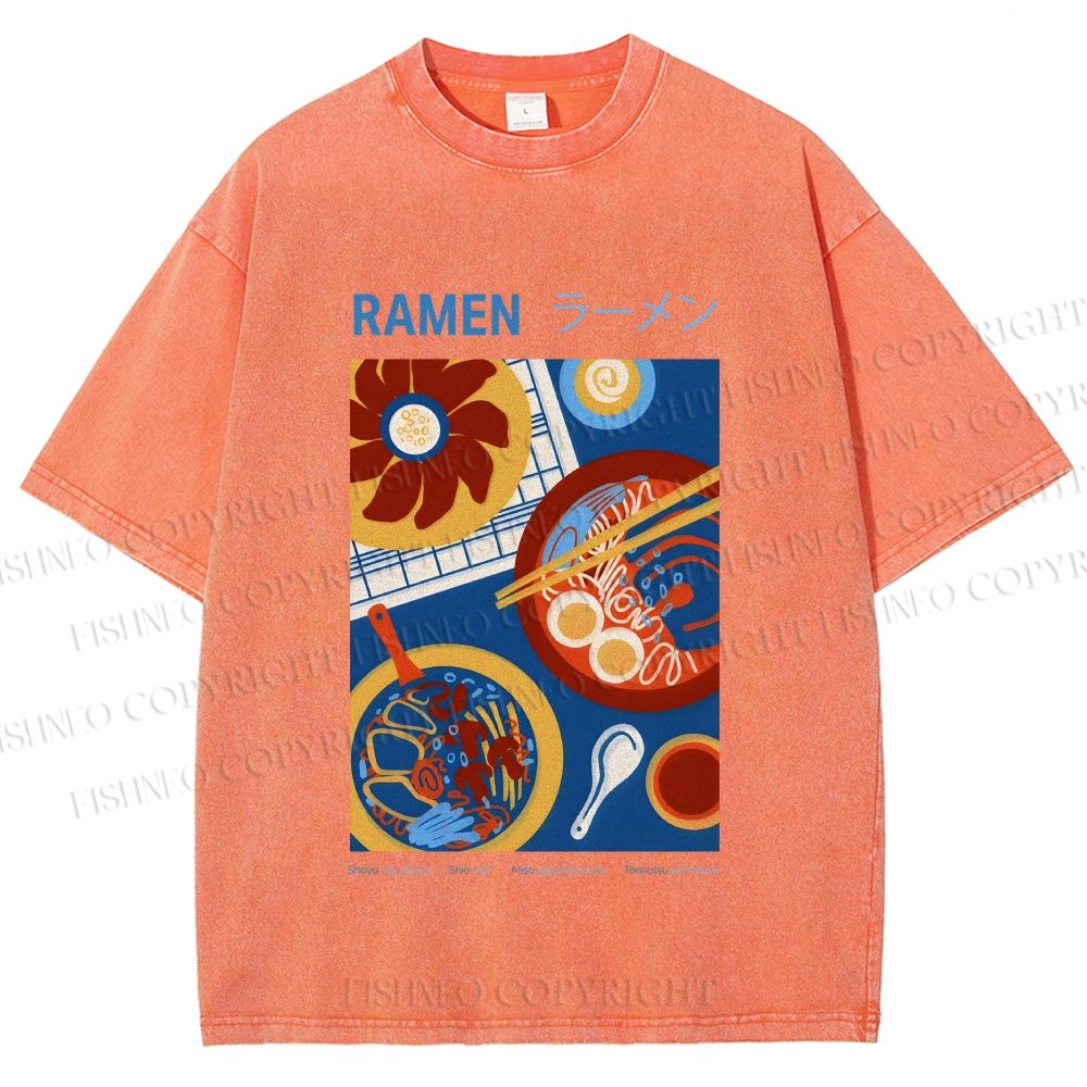 Unisex Ramen Printed Washed Tee