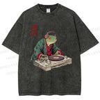 Unisex Frog DJ Viny Printed Washed Tee