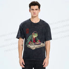Unisex Frog DJ Viny Printed Washed Tee