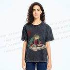 Unisex Frog DJ Viny Printed Washed Tee