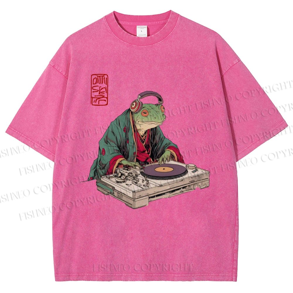 Unisex Frog DJ Viny Printed Washed Tee