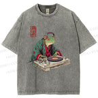 Unisex Frog DJ Viny Printed Washed Tee
