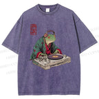 Unisex Frog DJ Viny Printed Washed Tee