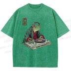 Unisex Frog DJ Viny Printed Washed Tee