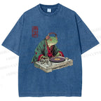 Unisex Frog DJ Viny Printed Washed Tee