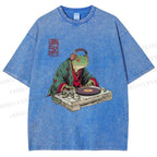 Unisex Frog DJ Viny Printed Washed Tee
