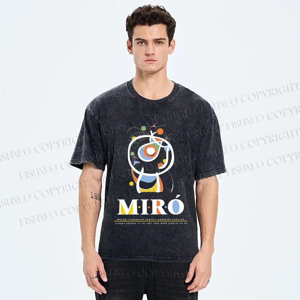 Unisex Joan Miró Abstract Art Printed Washed Tee
